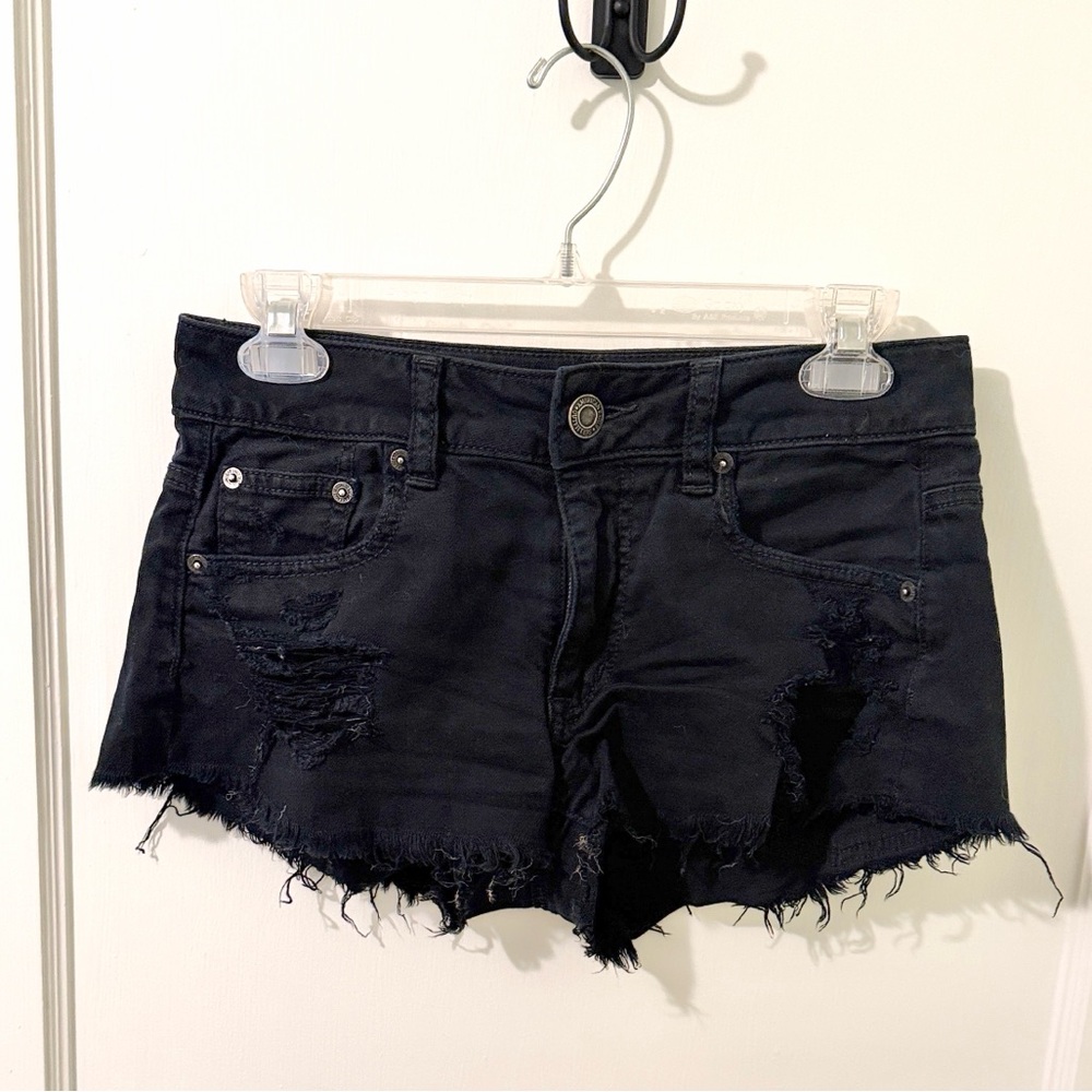 American Eagle Outfitters Black Distressed Denim Cutoff Shorts
